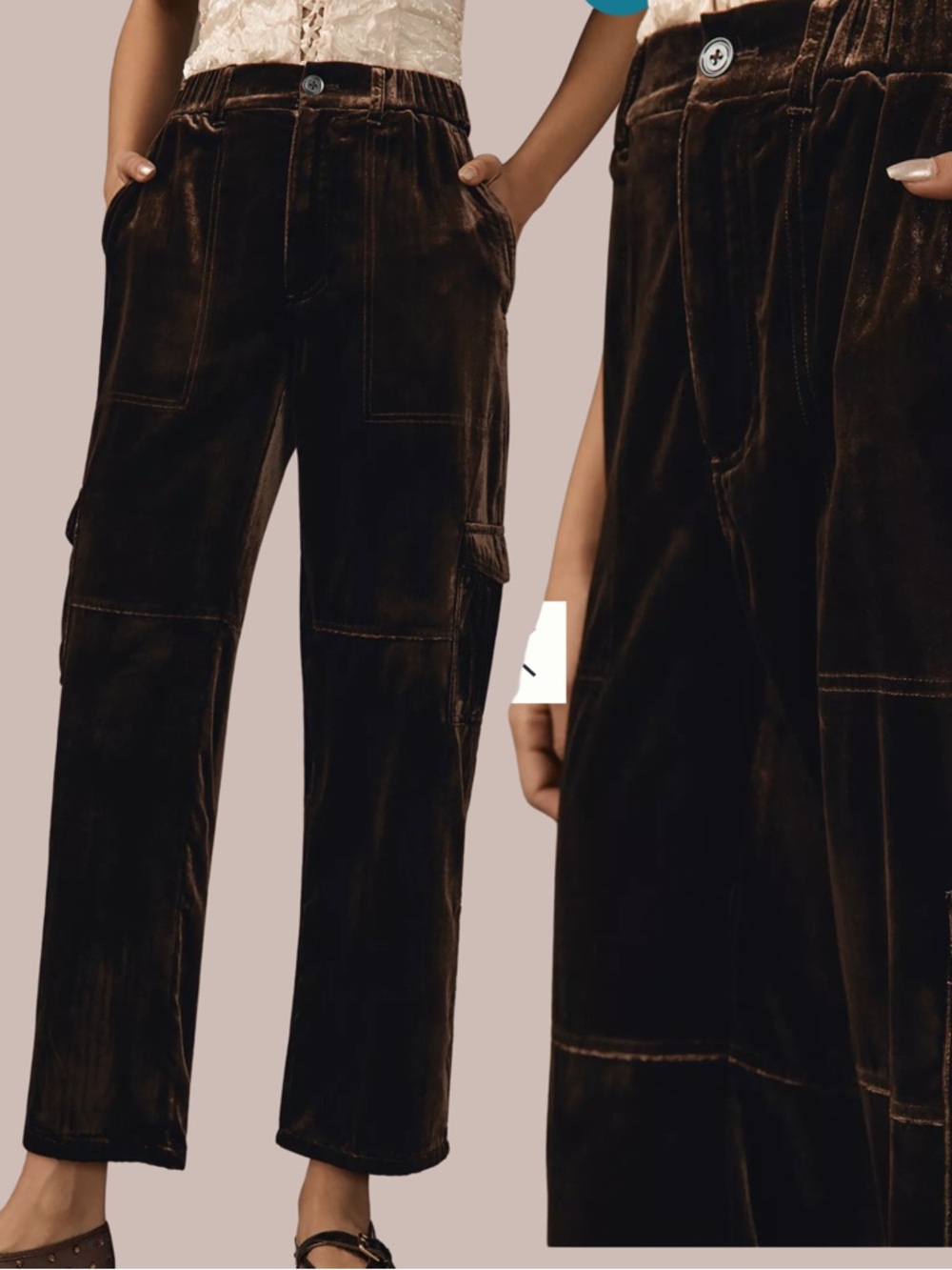 Anthropologie Pilcro Slim Velvet Beach Cargo Pants Brown XS